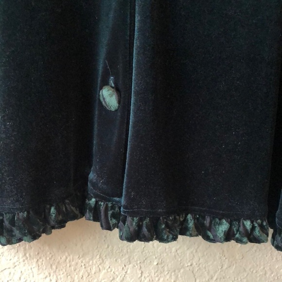 Vintage Blana Banana Dark Green Velvet Button-Up Blouse Long Sleeve Moody Goth - Picture 5 of 8
